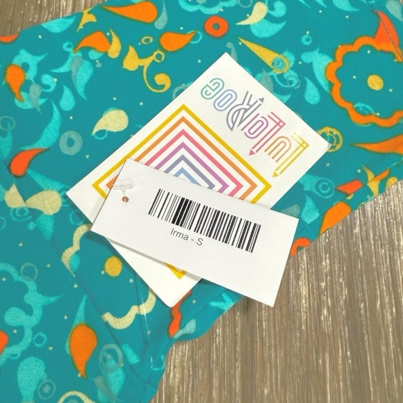 Lularoe Blouse sz:S Irma Hi Lo Tunic Teal & Orange Floral Geometric Boho Relaxed - Picture 2 of 4